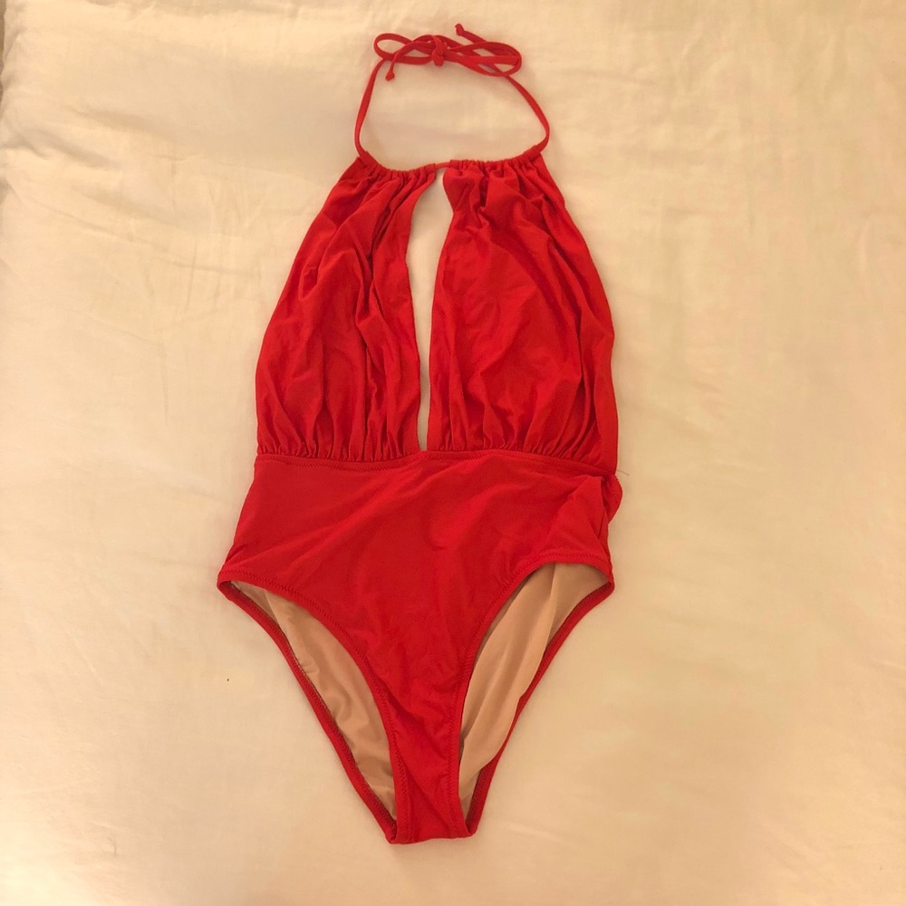J. Crew Red Halter One-Piece Swimsuit